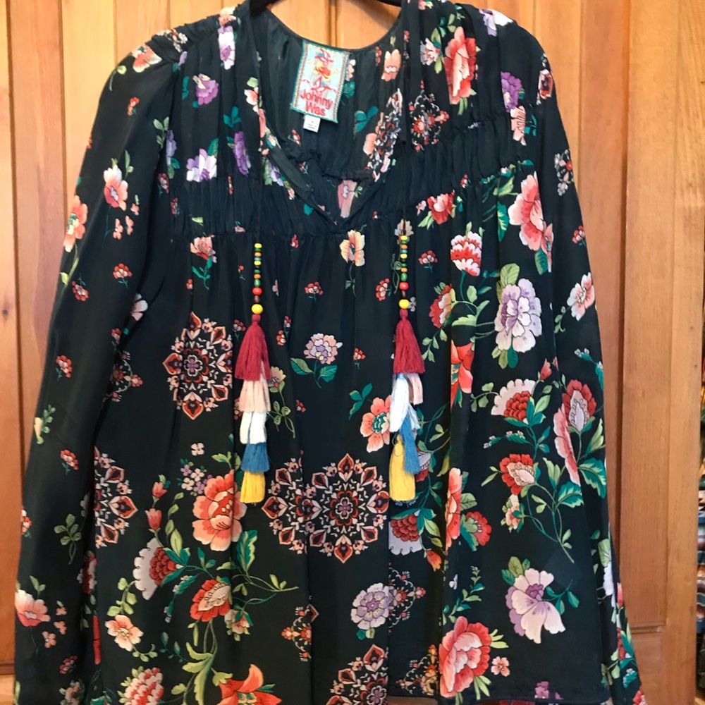 Floral Bohemian Blouse with Tassels